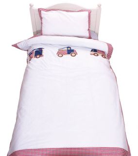 With its red gingham border, our Fire Trucks duvet set co ordinates 