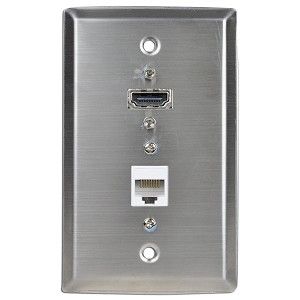Port HDMI/1 Port Ethernet Stainless Steel Locking Wall Plate Kit 