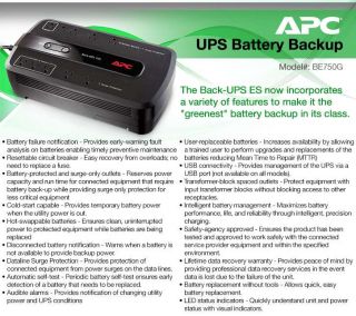 APC BE750G UPS Battery Backup   450 Watts, 120 V, 355 Joules Item 