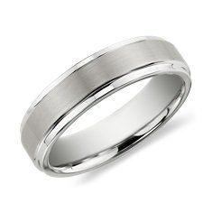 Brushed and Polished Comfort Fit Wedding Ring in White Tungsten 