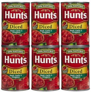 Hunts 100% Natural Basil Garlic & Oregano Diced Tomatoes, 14.5 oz, 6 