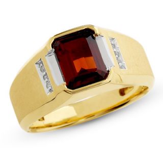 Mens Emerald Cut Garnet Ring in 10K Gold with Diamond Accents   Zales