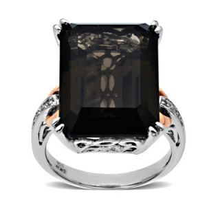 Emerald Cut Smoky Quartz and Diamond Accent Ring in Sterling Silver 