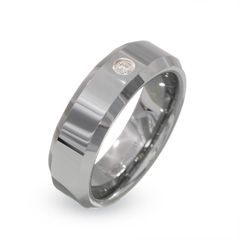 Mens Diamond Accent Tungsten Carbide Polished Wedding Band   Size 10 