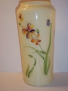 Fenton Glass BUTTERCUP YELLOW OVERLAY CASED Vase HP BUTTERFLY   QVC 