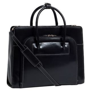 McKlein Womens Leather Briefcase w/ Removable Sleeve in Black