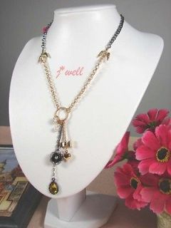 Betsey Johnson Black Rose w/Gold Flying Birds Necklace *Gift 