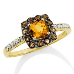Cushion Cut Citrine and Smoky Topaz Ring in 10K Gold with Diamond 