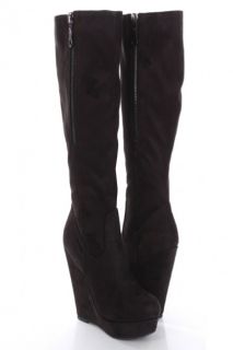 Black Faux Suede Side Zipper Knee High Wedge Boots @ Amiclubwear Boots 