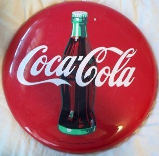 ADVERTISING COCA COLA COLLECTIBLE RED/WHITE LARGE BUTTON SIGN