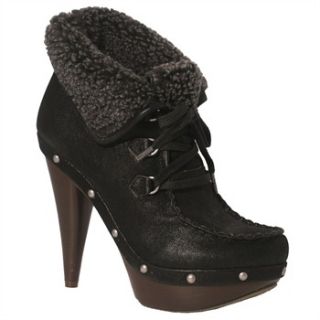 Red Hot Black Faux Shearling Ankle Boots 11.5cm Heel