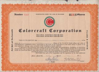 Colorcraft Corporation 1930 Stock Certifcate Early Movie Film Related