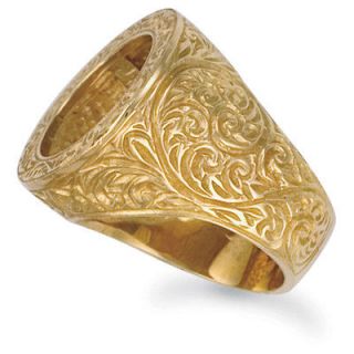 Jewelco London 9ct Gold Sovereign Coin Mount Ring with fancy carved 