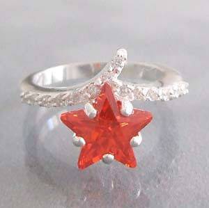 Star Crown Wrap Orange Red CZ .925 Silver Ring 8.5