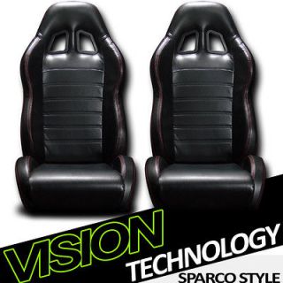   PVC Leather Black & Red Stitch Racing Seats+Sliders L+R 27 (Fits: GL