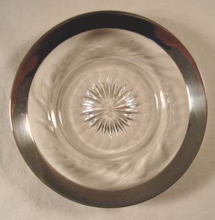 Vintage Glass Side Plate Watson Sterling Rim Etched Wheat Flower 