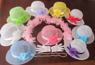 Childrens Tea Party Hat Boa Gloves Pearls Dress Up Set Favors 