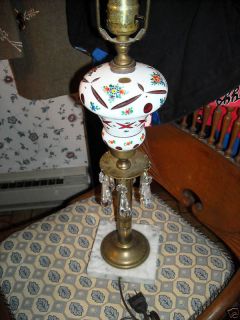 RUBY FLORAL MOSER BOHEMIAN Czech CUT GLASS LAMP prisms