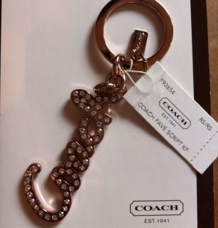 Coach Rose Gold & Pave Crystal Jewels Signature Script Logo Keychain 