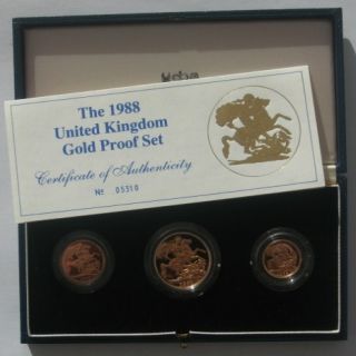 PGS09 1988 UK 3 COIN GOLD PROOF SOVEREIGN SET   W/ COA