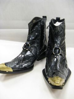   Fiesso Black,Patent,Pointed Toe,Gold Metal Tip,Boots w/Zipper FI 6357