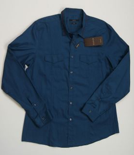 GUCCI Men Long Sleeve Slim Twill Shirt Petrol Blue size 43/17 NEW NWT 