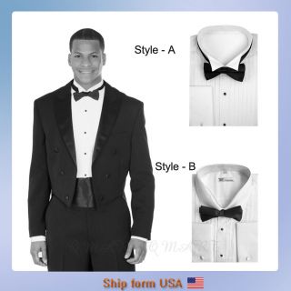 Mens Tuxedo Dress Shirt Wing Collar with Bow Tie Set French Cuff 