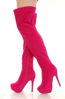 Fuchsia Smooth Faux Suede Thigh High Platform Boots @ Amiclubwear 