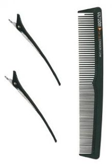 Sibel Carbon Line 22.2cm Cutting Comb & 2 Clips   Free Delivery 