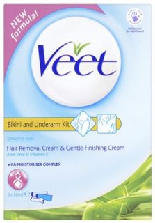 Veet Bikini & Underarm Kit: Hair Removal Cream 50ml & Gentle Finishing 