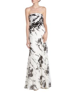 Floral Print Strapless Gown   