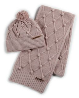 Lattice Knit Hat & Scarf Set, Purple   
