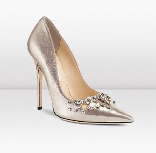 Jimmy Choo  Flame  Metallic Leather With Crystals Pointy Toe Pumps 