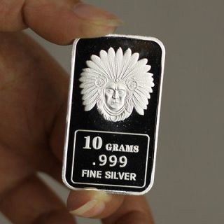 10 Grams 999 Fine Silver Bar / Indian Chief SB002
