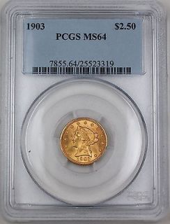 1903 Liberty $2.50 Gold Coin, PCGS MS 64, Quarter Eagle