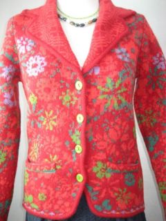 IVKO knits cardigan jacket weste vest red flower wool UK 18 XXL 44