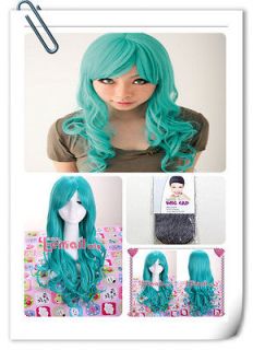 60cm long Dark Turquoise Anime Wavy Cosplay Wig CW182+a free wig cap