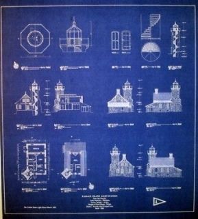 Vintage Great Lakes 1882 Lighthouse Builders Blueprints 22 x 24