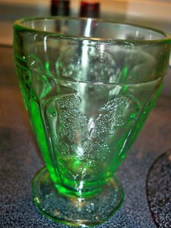 Green Glass Cherry Blossom Footed Tumbler EXC