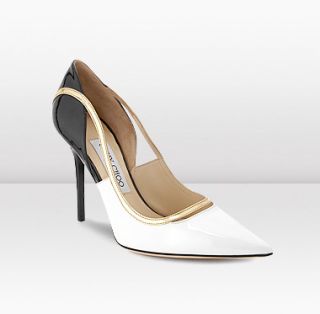 Jimmy Choo  Vero  White And Black Patent And Mirror Leather Pointy 