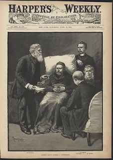 General Grant Illness 1885 Harpers Weekly antique wood engraving