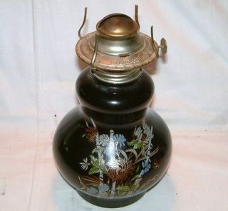 Vintage Kaadan Black Glass Oil Hurricane Lamp   Asian Bamboo 
