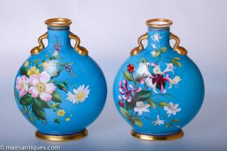 Pair of Minton Moon Flask Vases attributed to Christopher Dresser 