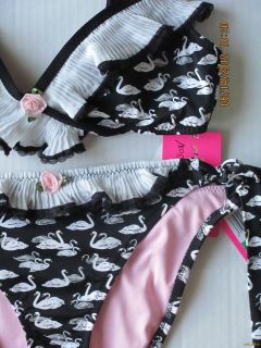 NWT BETSEY JOHNSON Swan Lake Crossover Ruffle Bikini Swim Bathing Suit 