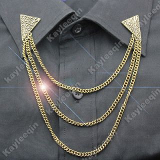 Vintage Copper Hammered Grain Triangle Chain Shirt Collar Neck Tips 