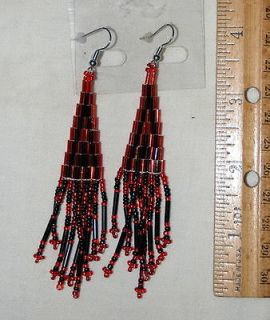 Nice red/black dangle fish hooks woven glass beads