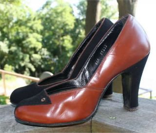 VTG 40s 50s PinUp Two Tone SWING SHOES Heels 5.5   6