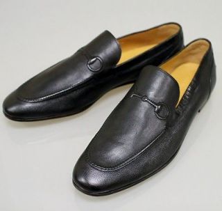 New Gucci Mens Leather Loafers Embroidered Horsebit Shoes sz 11 Black