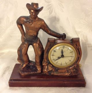 1930s United Clock Company Electric Cowboy Copper Clad Clock Wood 