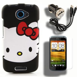 Case+Car Charger+Screen Protector for HTC One S Hello Kitty M Guard 